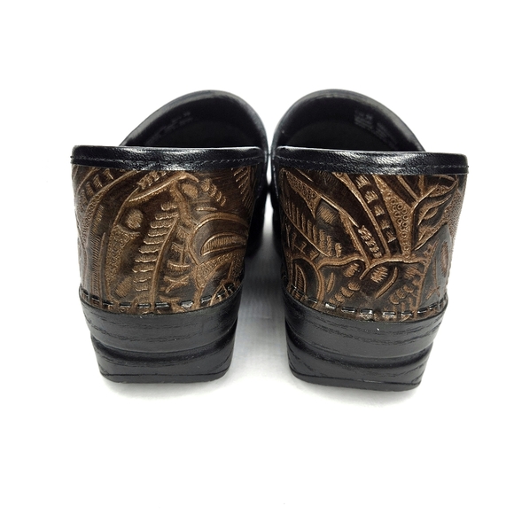 Dansko Floral Print Leather Brown Clogs Womans 7.5-8 - Picture 3 of 7